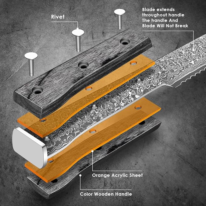 Kuwata Bread Knife, Multifunction Serrated Knife, VG10 Damascus Steel Bread Cutting Knife for Homemade Bread, Razor Sharp Edge for Efficient Slicing Sourdough Bread, Bagels, Cake