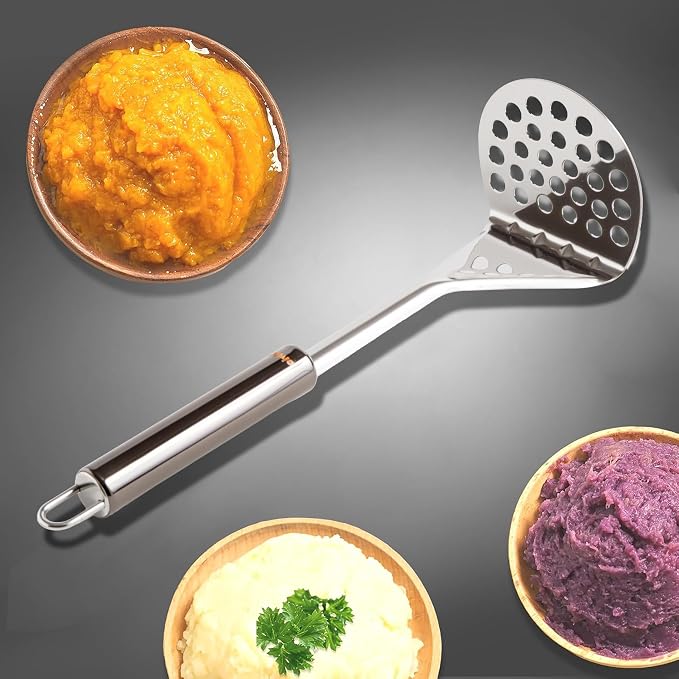 IPEA Professional Stainless Steel Potato Masher for Mashing Potatoes, Vegetables and Fruits - Slim Design - Ergonimic Handle - Manual Tool for Mashed Potatoes and Vegetable and Food Press