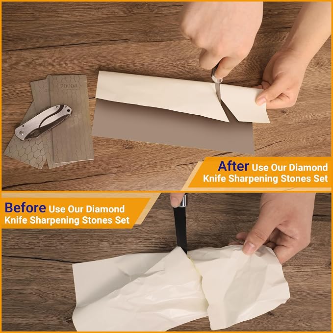 5 PCS Diamond Knife Sharpening Stones Set, 6×2.5" Diamond Sharpening Plates with Honeycomb Surface Plate for Scissors Knives Kitchen Tools, 200# 400# 600# 1000# 2000# Grit