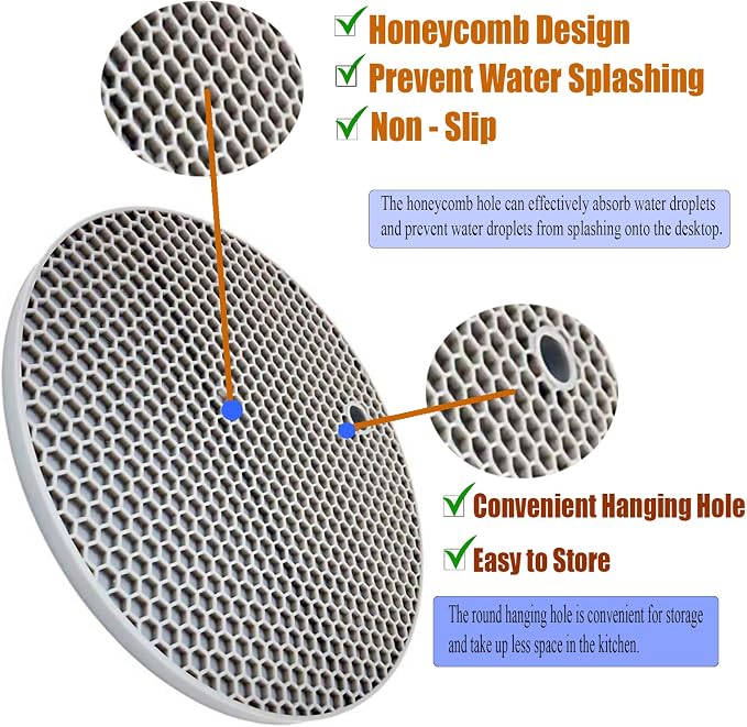 5 Pcs Extra Thick Silicone Trivets Pot Holder and Oven Mitts,Trivets for Hot Dish,Nonslip Insulation Honeycomb Rubber Hot Pads for Countertop,Multi-Purpose,Flexible Mats Heat Resistant Potholders,Grey