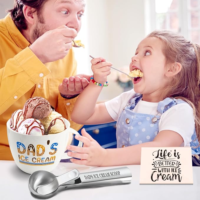 FUTBU Dad Gifts, Gifts for Dad Fathers Day from Daughter, Dad's Ice Cream Bowl Scoop Shovel Spoon Set, Daddy Ice Cream Gift from Son Daughter, Ideal Birthday Father's Day Gift for Him