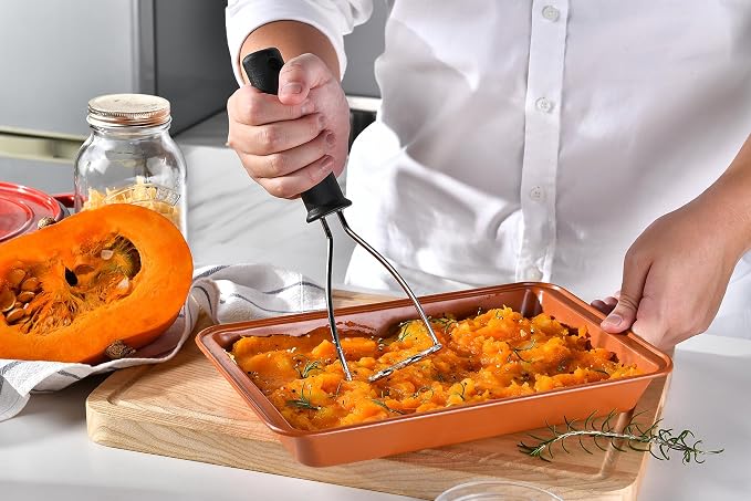 Potato Masher - Stainless Steel Wire Kitchen Tool for Mashing Vegetable, Food, Bean, Avocado - Dishwasher Safe