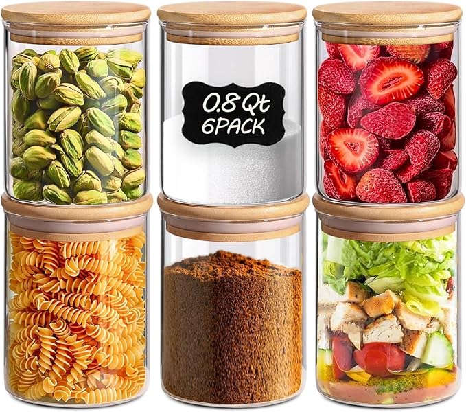 ComSaf Glass Storage Containers With Lids 0.8 Qt, 6 Pack Small Glass Jars | Small Glass Canisters, Spice Jar 25oz, Snack Station Organization, Coffee Bar Organization, Size For Subpackage, BPA Free