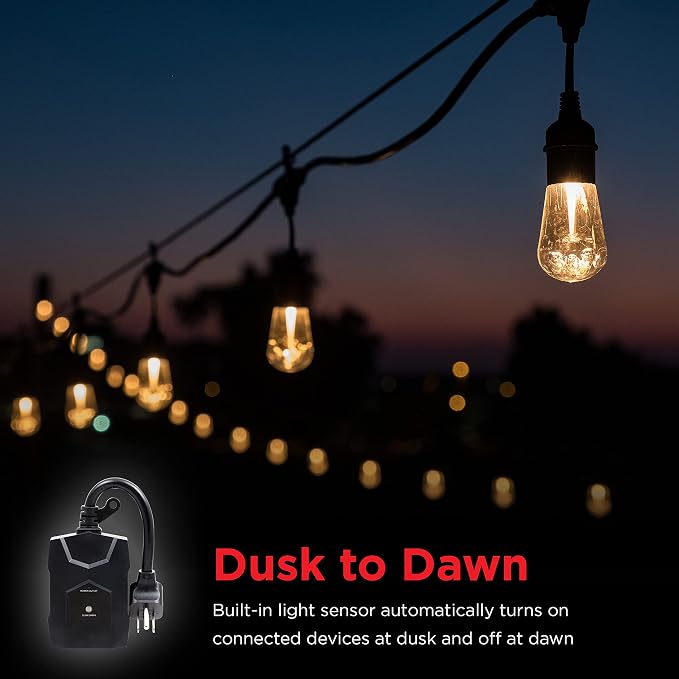 UltraPro Outdoor Dusk to Dawn Outlet Timer, Weather‑Resistant Light Sensor Plug, Single Outlet Automatic Lighting Control, Seasonal & Landscape Lights, 2 Pack, Black, 71069