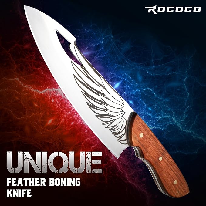 ROCOCO Cleaver Knife for Meat Cutting Butcher Viking Boning Knife Hand Forged In Fire Chopping Cutter with Sheath Outdoor BBQ Camping Birthday Christmas Chef Gift Idea Men 8.4"