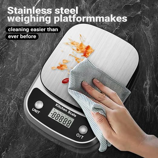 GRAM PRES Food Kitchen Scale Digital Weight Grams and Oz，Professional Digital Kitchen Food Scales 10kg/1g for Weight Loss Dieting Baking Cooking,Stainless Steel Weighing Platform,LCD Display