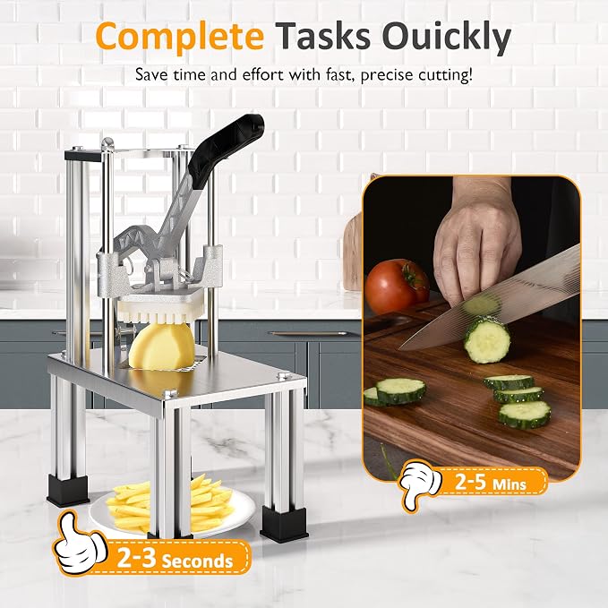 Sunvivi Commercial Slicing Machine, French Fry Cutter, Heavy Duty Potato Slicer with 2 Replaceable blades,1/2" and 3/8", Professional Fries Cutter for Potatoes, Carrots, Cucumber, Onion, Yam