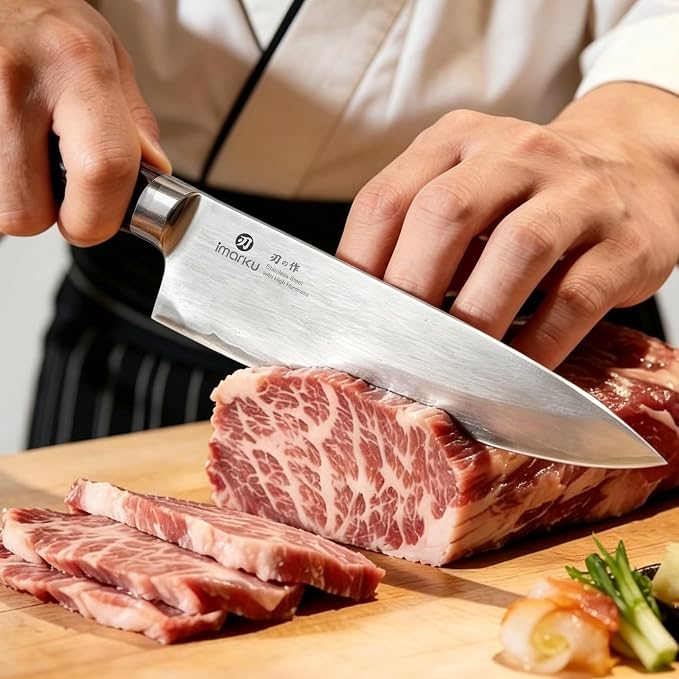 imarku 8.5 Inch Pro Japanese Chef Knife, Ultra Sharp Kitchen Knife 10Cr15Mov Stainless Steel, Triple-Layer Composite Blade, Ergonomic Pakkawood Handle, Professional Cutting Knife,Birthday Gift