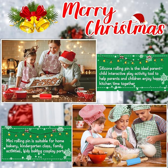 Thenshop 10 Pcs 9 Inch Mini Rolling Pins Kids with Wooden Handle, 5 Colors Silicone Non-stick Small Dough Roller for Kids, Home Kitchen Baking Supplies for Dough Clay Cookie Pastry Cake