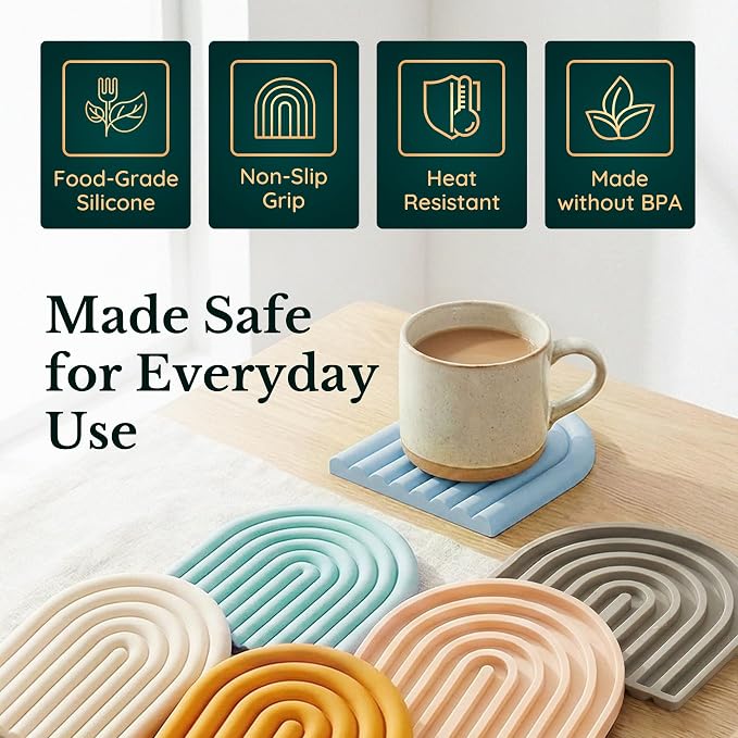 Silicone Trivets for Hot Dishes, Heat-Resistant, Non-Slip Pot Holders for Kitchen & Coasters Durable Hot Pads for Pots, Pans, Baking Dishes & Kitchen Appliances Set of 2 Sky Blue