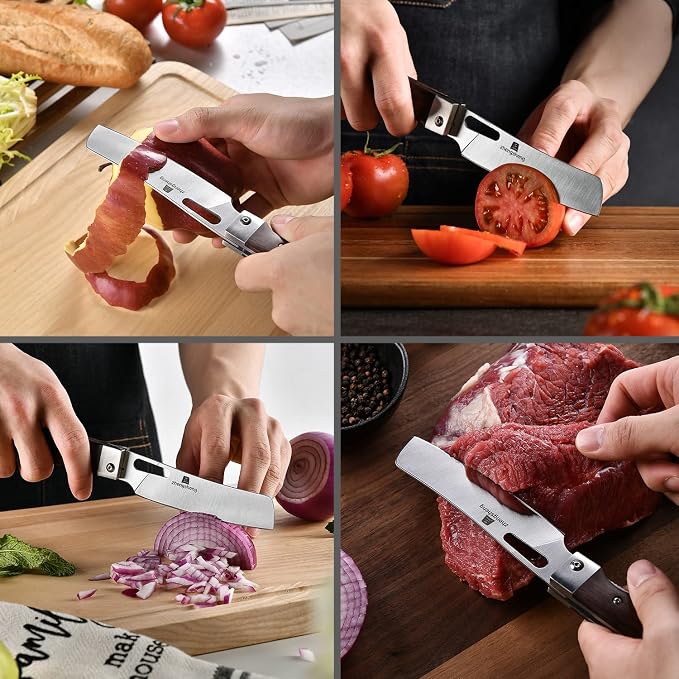 ZhengSheng Folding Chef Knife with Nylon Pouch 4.8" Sharp 440A Stainless Steel Blade Wooden Handle Pocket Foldable Japanese Style Kitchen Knife for Outdoor Camping Cooking