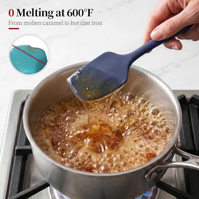 600ºF Heat Resistant Large Baking Silicone Spatula, Midnight Blue | 11.34in High Heat Food Safe Flexible Kitchen Silicone Scraper for Cooking Mixing Scraping Stirring Nonstick Cookware Pan Bowl