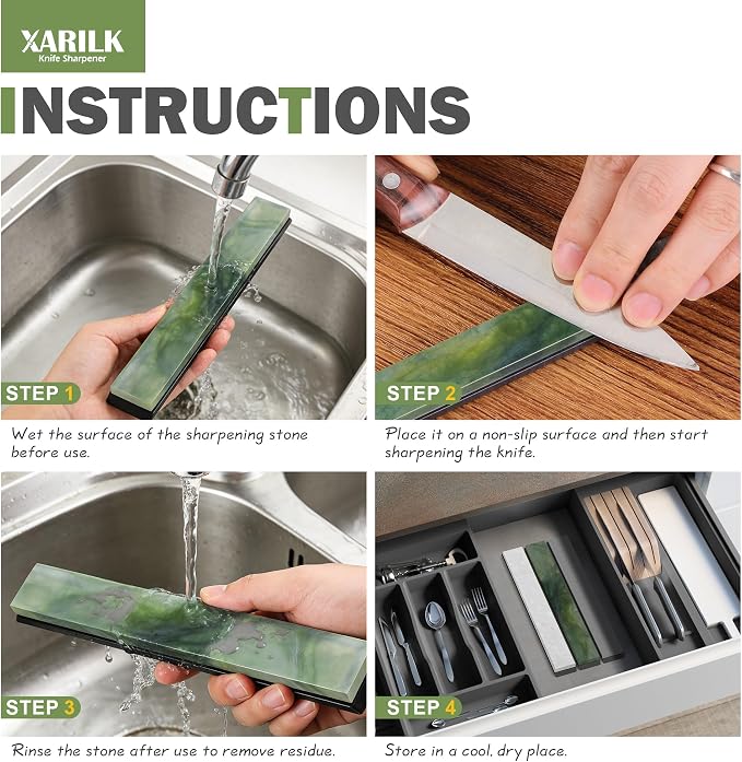 Premium Knife Sharpening Stones Set – 5000 Grit Black Stone, 8000 Grit White Natural Stone, 10000 Grit Green Natural Stone – Compatible with XARILK Sharpening Systems