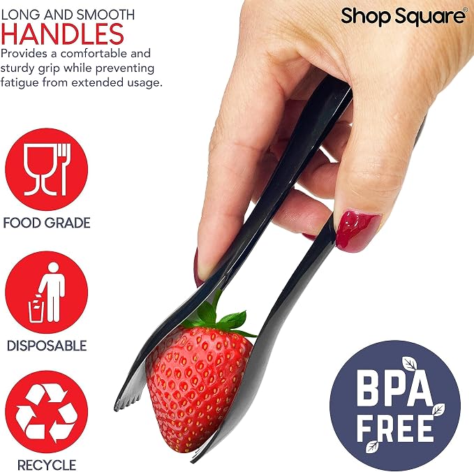 18 Pcs Black Plastic Serving Utensils Set – Heavy Duty Disposable Serving Spoons, Forks & Tongs | 10″ Serving Spoons for Buffet, Party, Catering, Wedding | Reusable, BPA-Free