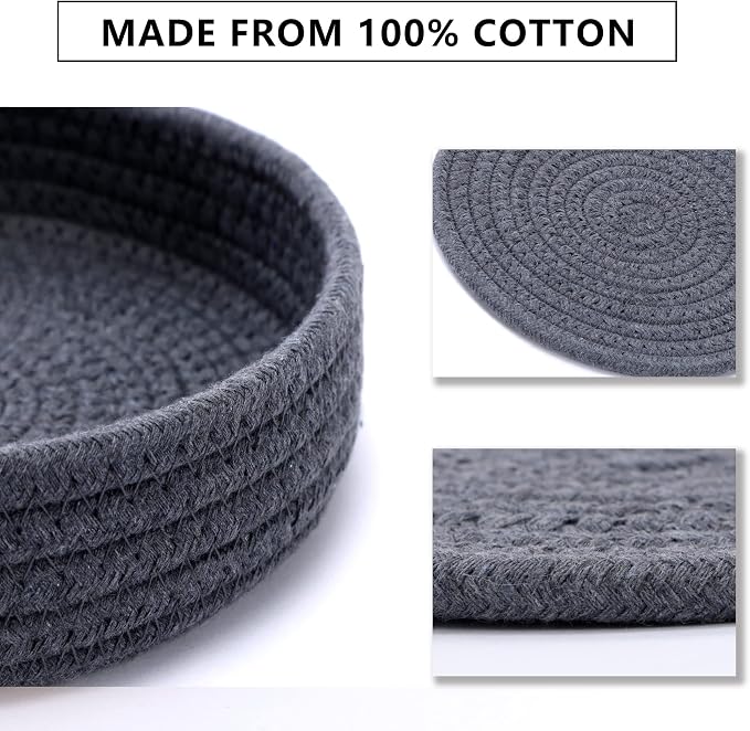 Coga Trivets for Hot Dishes, 5 Pack 7 Inch Cotton Hot Pads for Kitchen with Storage Basket, Round Pot Holders for Kitchen, Heat Resistant Mats for Countertop, Pots and Pans, Farmhouse Decor, Grey