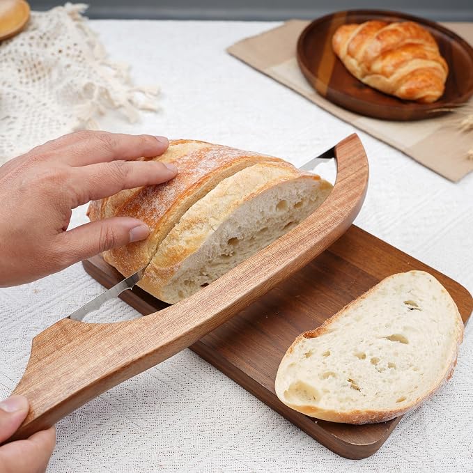 Luzarriba Bread Knife, Bow Bread Knife for Homemade Bread, Sourdough Bread Slicer for Homemade Bread, Sourdough Bread Cutter, Wooden Bread Knife with Cover - Premium Stainless Steel