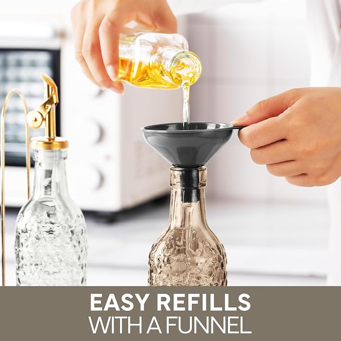 COOK WITH COLOR Glass Olive Oil Bottle Dispenser - 2 Pack- 17oz Oil and Vinegar Cruet - Olive Oil Carafe Decanter for Kitchen, Floral, Brown