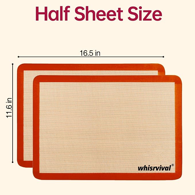Silicone Baking Mat, Reusable Silicone Baking Sheets for Oven, 2Pcs Half Sheet(16.5"x11.6") Non-Stick (Orange) | Reusable Silicone Baking Sheets for Oven(Orange)