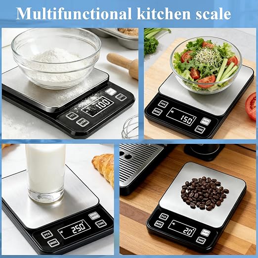 IP67 Waterproof Digital Kitchen Scal 10kg/0.1g High Precision Food Scale with Type-C Rechargeable 304 Stainless Steel Platform Tare & Counting Function for Baking Cooking Meal Prep
