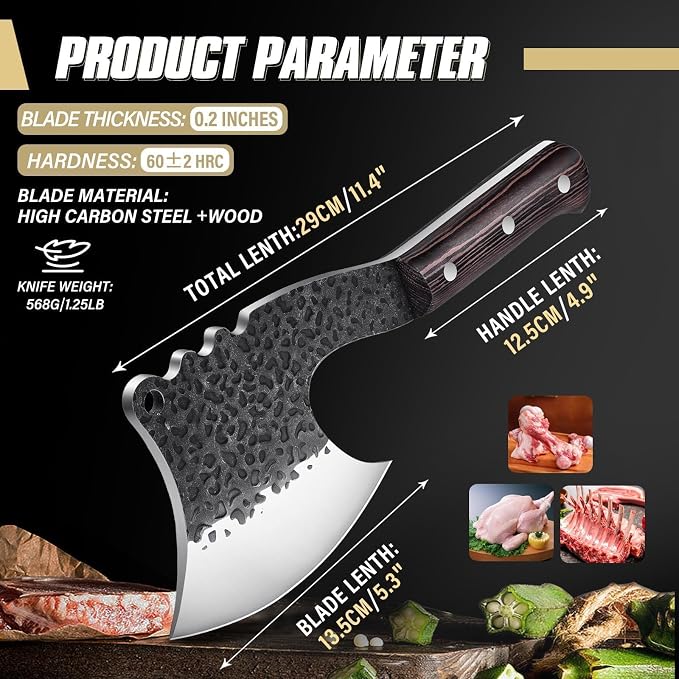 Dream Reach Meat Cleaver Heavy Duty Bone Chopper High Carbon Bone Cutting Knife Hand Forged Butcher Knife with Cover for Kitchen Outdoor BBQ, Christmas Gifts for Men Women