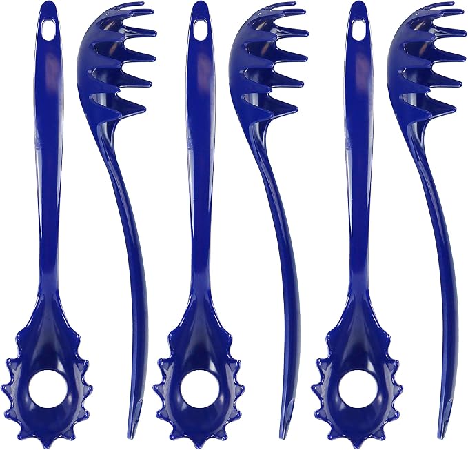 Spaghetti Spoon, Pasta Server, Fork with Ergonomic Handle, Heat Resistant, BPA Free,11.5 inch Melamine Utensil by Reston Lloyd, 6 piece set, Indigo