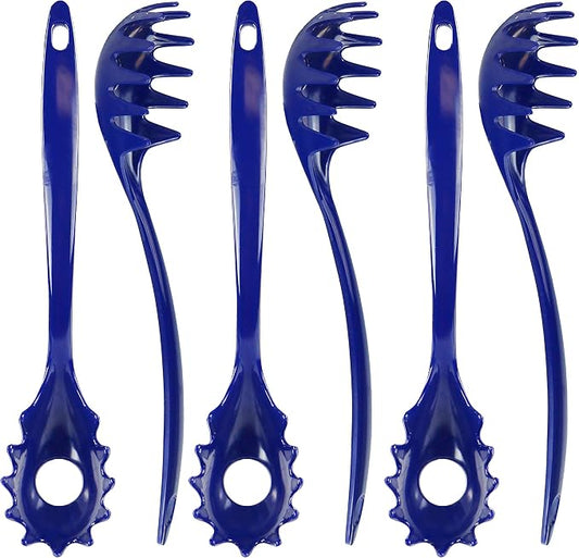 Spaghetti Spoon, Pasta Server, Fork with Ergonomic Handle, Heat Resistant, BPA Free,11.5 inch Melamine Utensil by Reston Lloyd, 6 piece set, Indigo