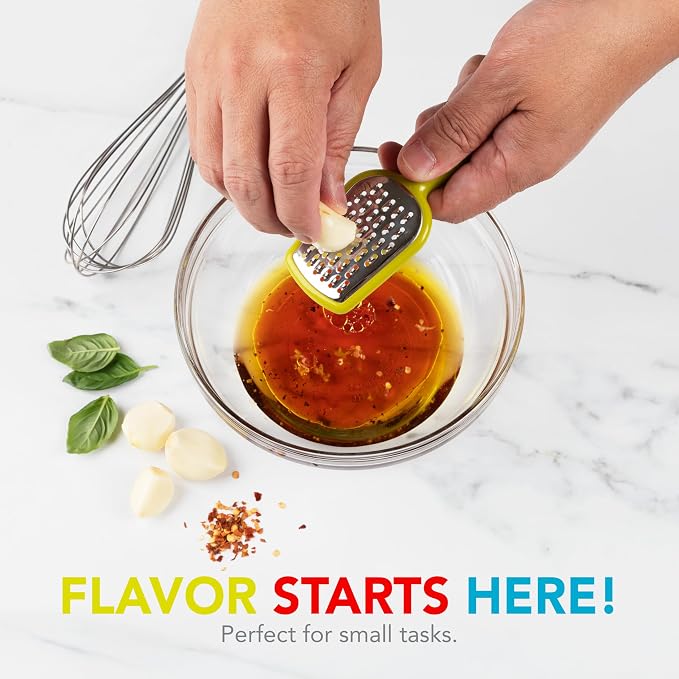 Joie Mini Grater, Handheld Small Shredder with Ergonomic Handle, Ideal for Cheese, Garlic and Vegetables, Stainless Steel, BPA-Free, Multipurpose Kitchen Tool, Colors May Vary