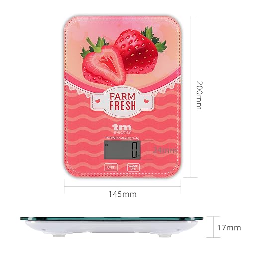 TM Electron TMPBS027 Ultra Thin Digital Display Kitchen Scale with Vintage Strawberry Design, 4 Sensors, Turn to 0, Ideal for Baking and Food