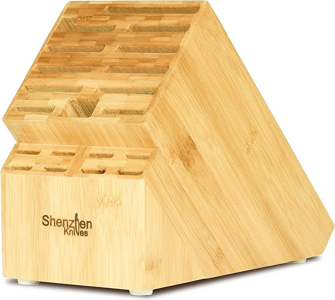Shenzhen Knives 20 Slot Knife Block without Knives - Solid Wood Core Bamboo Veneer - Large 8x5.25x11 Inch Countertop Knife Holder Organizer and Kitchen Storage