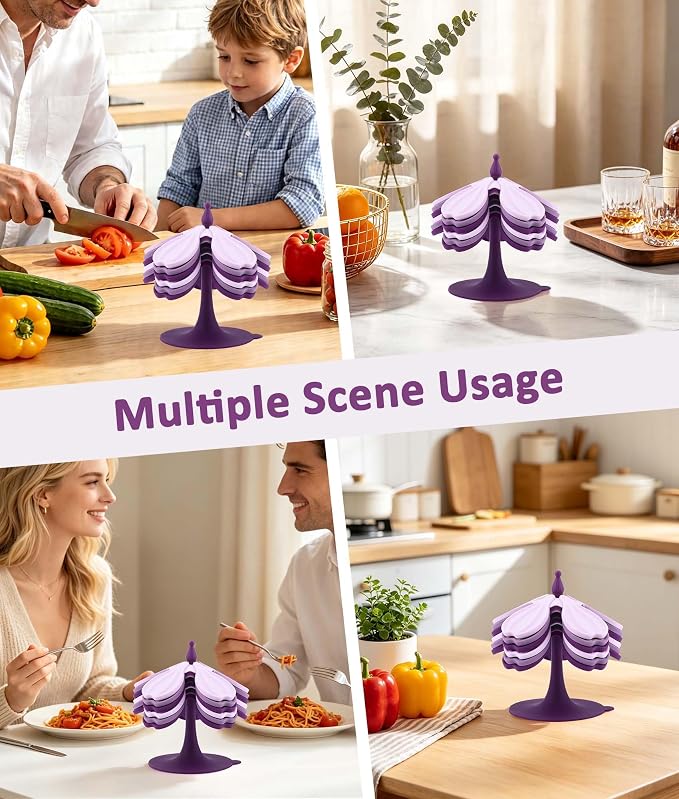 Silicone Trivet Mat - 6 Flower-Shaped Silicone mats + 1 Stand, Non-Slip & Heat Resistant Kitchen Hot Pads for Table & Countertop, Multifunctional Mats can Hold Coffee, Plates