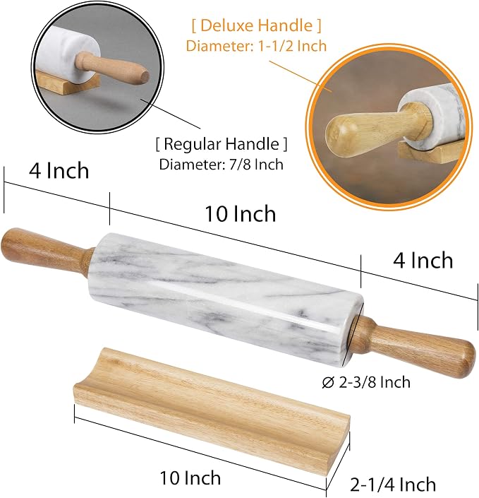 Creative Home Natural Marble Rolling Pin with Wooden Handles and Cradle, 18-Inch rolling pins for baking, Heavy Cool Surface, Dough Roller for Pastry, Pie, Pizza, Cookies, Off white