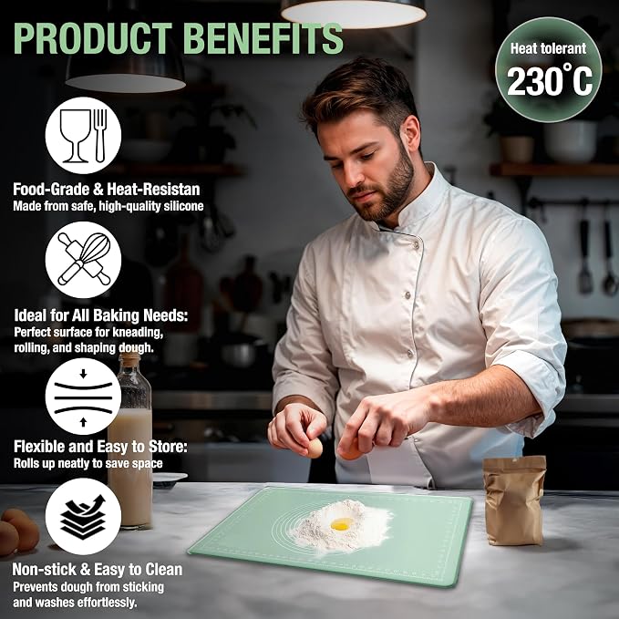 Silicone Mats for Baking 26" x 18" Pastry Mat with Measurements Extra Thick Baking Mat for Rolling Out Dough,Bread,Pie,Cookies,Sourdough,Pizza and fondant,Food Grade Dough Mat
