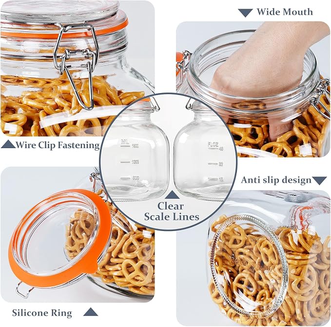 Glass Jars with Airtight Lid, 81oz Wide Mouth Canisters for Food Storage | 2 Pcs Storage Jars, Leakproof Seal Keeps Oat Fresh, Large Capacity, 4.3" Big Mouth, Square Shape Saves Space, Dishwasher Safe