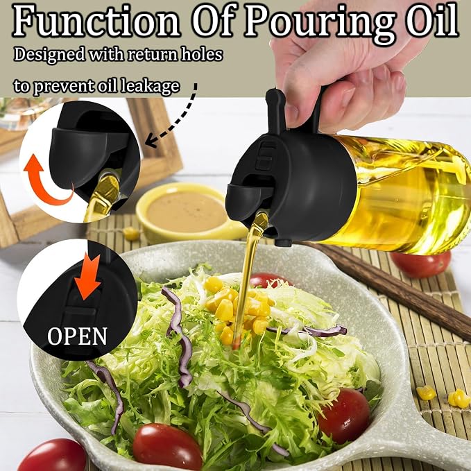 2PCS Oil Sprayer for Cooking, 2 in 1 Oil Dispenser and Oil Sprayer with Fine Mist Nozzle, Olive Oil Dispenser Bottle Spray and Pour,Oil Dispenser for Kitchen(Black and White,16 oz / 470 ml)