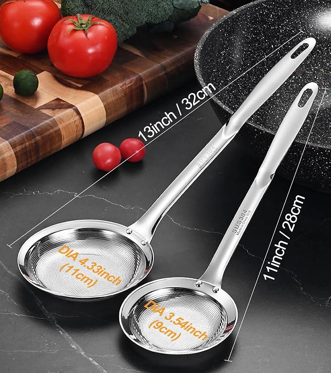 Ugotit Fat Skimmer Spoon Set, 304 Stainless Steel Fine Mesh Food Strainer | Grease Skimmer & Soup Skimmer, For Hot Pot, Gravy, Broth, Oil Separator, Removing Grease