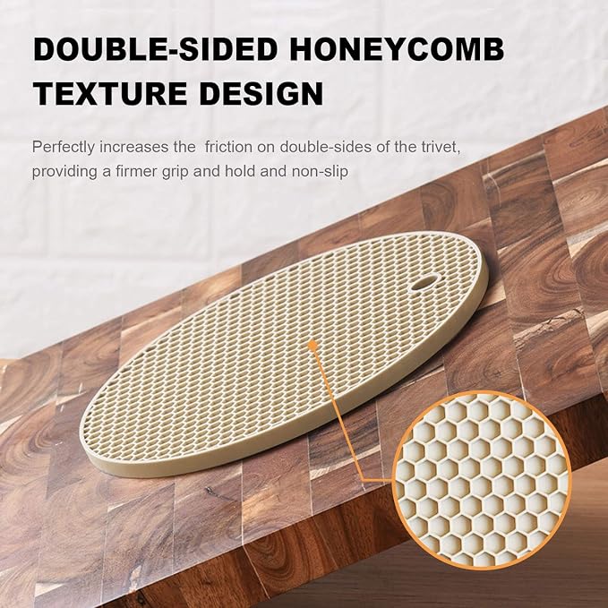 4 Pcs Trivets for Hot Dishes, Kitchen Heat Resistant Silicone Trivet, Extra Thick, Large, Non Slip (3. Beige)