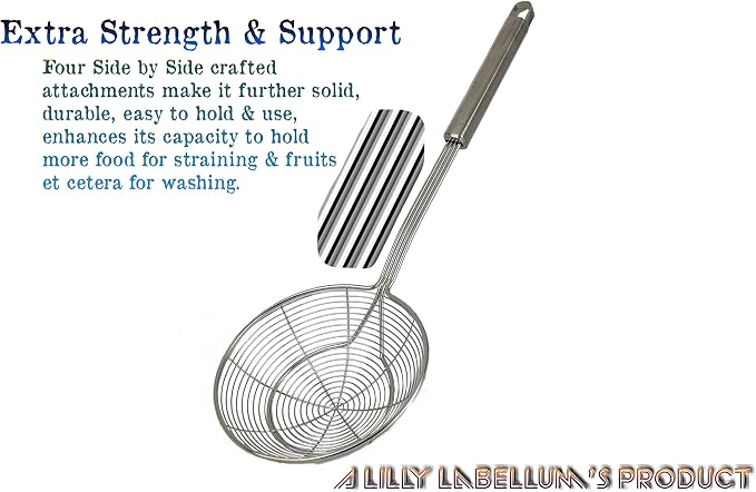 5.4 Inches Solid Stainless Steel Spider Strainer, Oil Skimmer, Kitchen Skimmer with Handle for Deep Frying, Wire Strainer for French Fries, Donuts, & Pasta by Lilly Labellum