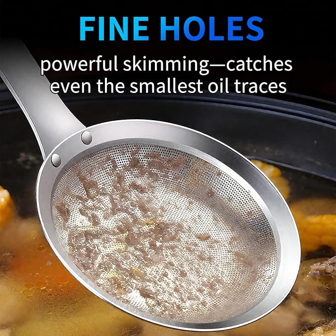 TBWHL Multi-functional Hot Pot Fat Skimmer Spoon - Stainless Steel Fine Mesh Food Strainer for Skimming Grease and Foam DIA 3.7"