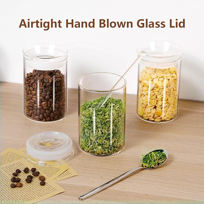 ZENS 15oz Glass Jars with Airtight Lid, Set of 2 Small Glass Storage Jars | Thick Borosilicate Clear Kitchen Canisters for Herbs, Sugar, Loose Tea Glass Storage Jars