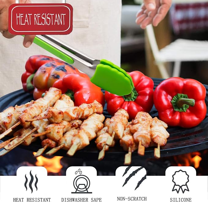 Kitchen Tongs Set 7-Inch Mini Small Tongs Heavy Duty Colorful Stainless Steel Silicone Cooking Tongs with Non-Stick Silicone Tips for Food, Serving, BBQ, Salad, Grilling and More (Multi-Color × 5)