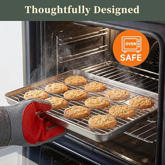 Stainless Steel Baking Sheet Tray Cooling Rack with Silicone Baking Mat Set, 16 x 12 x 1 Inch Cookie Sheet Pan with Wire Rack Set, Set of 6 (2 Sheets + 2 Racks + 2 Mats), Heavy Duty & Rust Proof