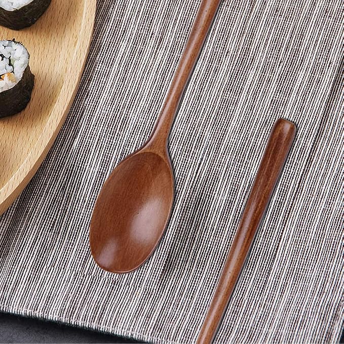 8 Pieces Wood Soup Spoons, DaKuan Wooden Ladle Spoon Set for Cooking Mixing Stirring Honey Tea Soda Dessert Coconut Bowl Nonstick Pots Kitchen- 9 Inch