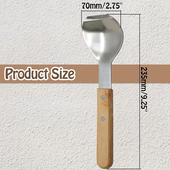 Ice Cream Metal Spade Heavy Duty Stainless Steel Dessert Shovel Wooden Handle Butter Cutter Kitchen Utensil (Round Shovel)