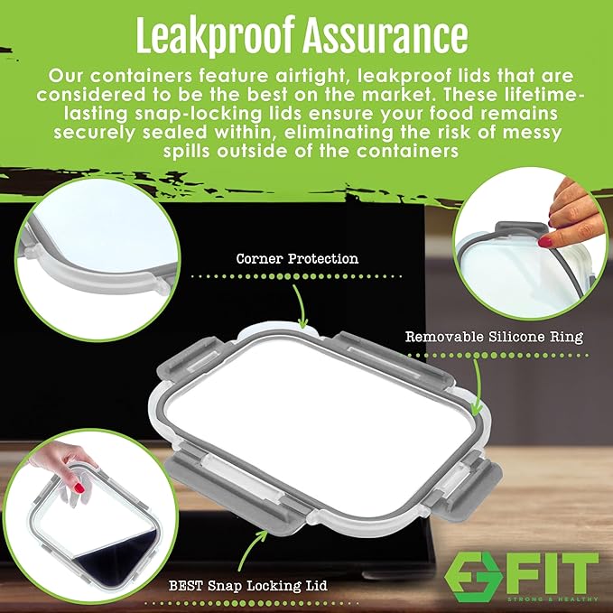 Glass Meal Prep Containers 2 & 3 Compartment, Leak-Proof Lids 32 oz 4 Pack | Glass Bento Boxes Food Lunch Containers with Lids for Adults, Airtight Snap-Lock, BPA-Free, Microwave Oven Freezer Safe, Gray