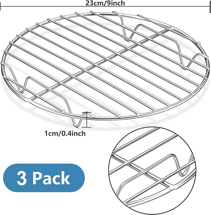 Herogo Steamer Cooling Racks, 3 Pack 9.1 inch Round Cooking Racks | Stainless Steel, Silver, Oven & Dishwasher Safe , Fits Air Fryer Pressure Cooker, Canning Baking Cookware Rack