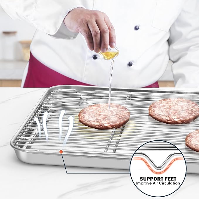 Homikit Cooling Racks for Cooking and Baking, 16.6”*11.5” Large Stainless Steel Wire Rack for Oven Cooking Roasting Grilling Drying, Cookie Bacon Pizza Mesh Cooling Racks, Dishwasher Safe, 2 PCS
