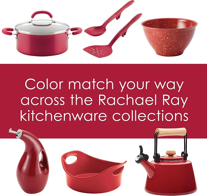 Rachael Ray Solid Glaze Ceramics EVOO Olive Oil Bottle Dispenser with Spout - 24 Ounce, Red,(Pack of 4)
