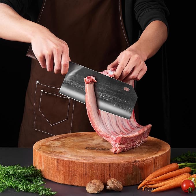 ENOKING 8.1″ Hand Forged Serbian Cleaver & Chef’s Knife – High Carbon Stainless Steel Butcher Knife with Full Tang for Kitchen & Outdoor