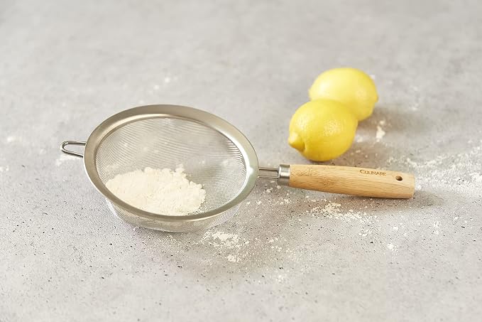 Culinare Naturals Sieve, Sustainable Bamboo/Stainless Steel, 33 cm x 16 cm, Kitchen Food Strainer Utensil/Tool, Fine Mesh Metal, Not Dishwasher Safe