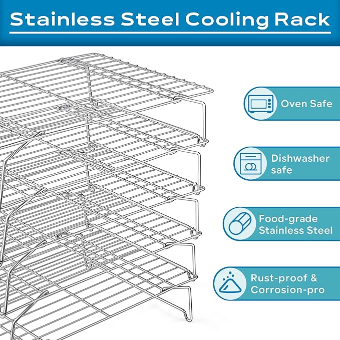 Leonyo 5-Tier 15x10IN Stackable Cooling Racks for Cooking Baking | Stainless Steel Wire Cooking Racks, Collapsible Cookies Cooling Racks for Pizza with Raised Legs, Dishwasher Safe